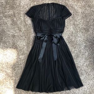 Black Striped Faux Leather Trim A-Line Dress